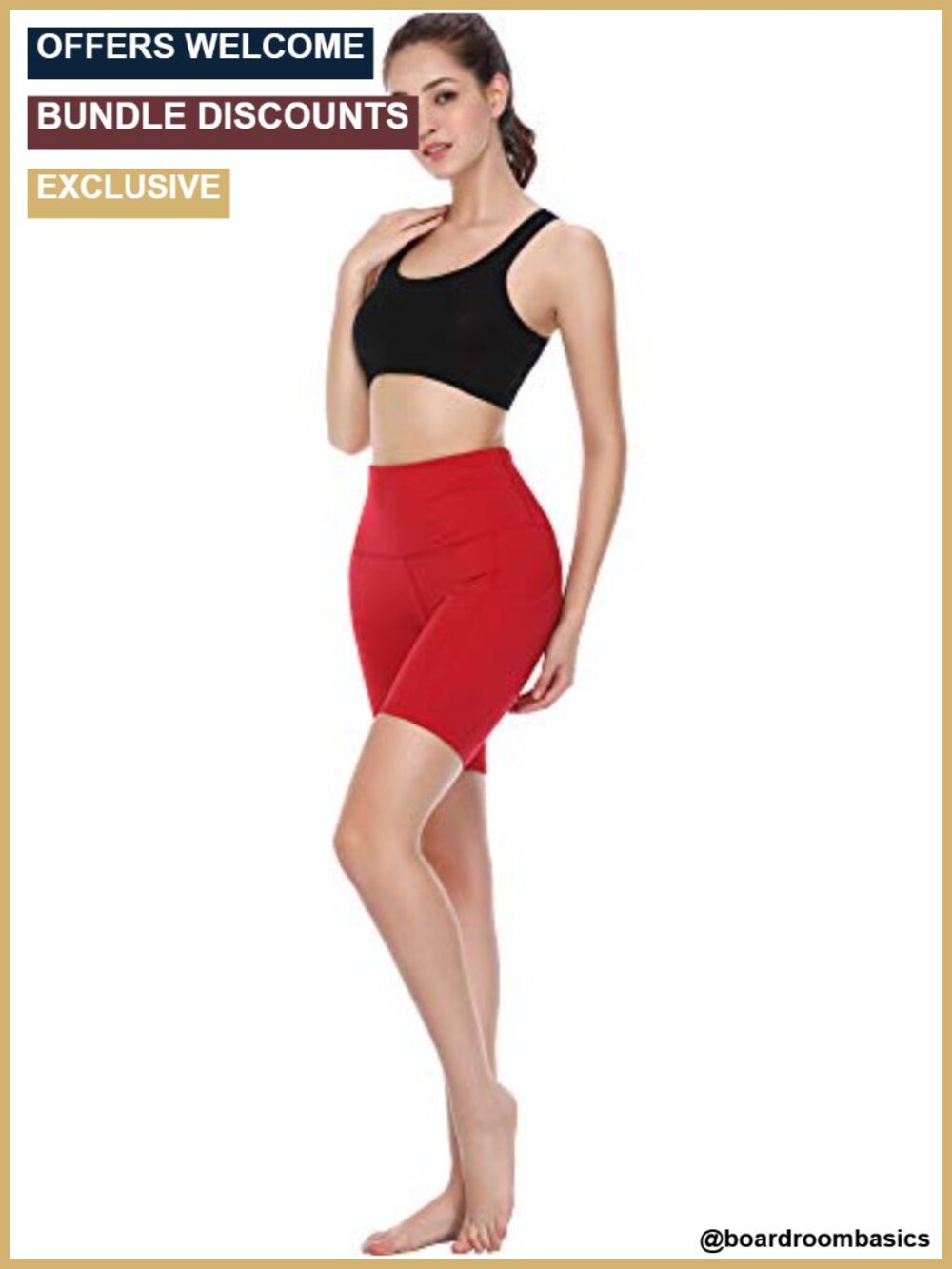 High Waist Spandex Biker Shorts with Side Pockets for Yoga Running - Picture 3 of 5